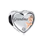 SBI Jewelry Grandma Charm for Bracelet Love Silver Flower Rose Heart Women Grandmom Granddaughter Grandson Family Friends BFF Birthday Anniversary Compatible with Pandora Charm Bracelet