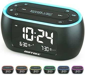 BUFFBEE Radiosveglia da Letto con 7 Luci Notturne Colorte, Doppia Allarme, Snooze, Dimmer, Porta USB, Timer Riposo, Sveglia Digitale con Radio FM e Timer Notte