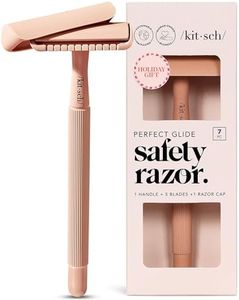 Kitsch Double Edge Safety Razor Kit for Women & Men, Long Metal Handle & Stainless Steel Single Blade, Razors for Women with 5 Double Edge Razor Blades Refills, Travel Reusable Razor for Shaving, 1 Pc