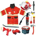RedCrab Fireman Costume for Kids,12 Piece Complete Accessories Firefighter Costume Kids with Fire Extinguisher Gifts Firefighter Costume Kids for 3 4 5 6 7 8 9 10 Years