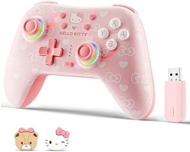 Kuitmor Pink Switch Controller,Hello Kitty Hall Effect Controllers Wireless for Switch 2/1/OLED/Lite,PC,Android,iOS | 2.4G Receiver + Bluetooth,1000mAh Battery,6-Axis Gyro,Dual Vibration,RGB Breathing Light