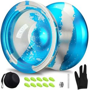 HKSOD Unresponsive Yoyo Professional Responsive Yoyo for Kids 8-12 Beginners,Metal Trick Yo yo for Adults, Advanced Players with Yoyo Bearing, 10 Yo-Yo Strings, Case, Glove, Removal Tool - Blue Silver