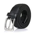 BSLLNEK Elastic Braided Belt, 1 3/8", Woven Stretch Belt for Golf Casual Jeans Shorts Pants, Black, Medium (33-36" Waist)