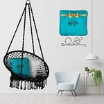 Patiofy Made in India Premium Comfy Series Hanging Cotton Rope Swing for Kids & Adults with Cushion & Accessories for Home, Balcony, Indoor & Outdoor, Garden (200 Kgs Capacity| Black in Colour)