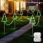 Set of 4 Christmas Decorations Trees Lights Outdoor Waterproof 160 LED Green Christmas Tree Pathway Markers with 8 Modes & Timer, Christmas Path Lights for Patio Yard Lawn Outside Decorative