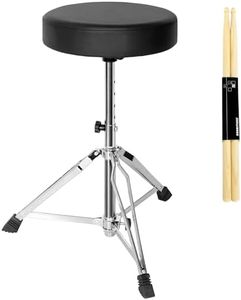 Drum Throne Drum Stool Padded Seat 18.1"-22.8" Height Adjustable Round Top Drum Chair with Sturdy Tripod Base, Anti-Slip Rubber Feet Foldable for Drummer,Percussion,Keyboard Players