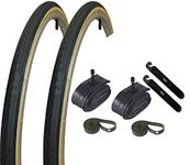 2 Bike Tires, Tubes & Strips - 27" x 1-1/4" Gum Wall Road Bike Tires, Tubes, Rim Strips & Tire Levers Bundle. Steel Frame Road Bike replacment Tires.