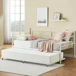 GAOMON Twin Daybed with Trundle, Modern Metal Daybed with Classic Headboard, Steel Slat Support Sofa Bed for Bedroom, Living Room, Guest Room, No Box Spring Needed, White