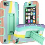 WOGROO Protective Case Compatible with Apple iPod Touch, iPod Touch 7 Case, iPod Touch 6 Case-Hybrid Shockproof iPod Case with Kickstand - Full-Body Cover with Rugged Drop Protection - Rainbow