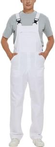 WORK IDEA Men's Bib Overalls Workwear Fashion Lightweight Jumpsuit with Pockets, White, M