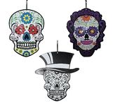 JAGMAG® 3 pcs Day of The Dead Mask Sugar Skull Full Face Hanging, Mexican Masquerade Decoration, Skeleton Halloween Decoration, Mexican Day of The Dead Sugar Skull Wall Sign, Halloween Decorations