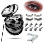 Magnetic Eyelashes Kit – 4 Pairs Magnetic Lashes Natural Look with Applicator, Wispy Strip & 3/4 Half Lashes Style, No Glue Reusable False Lashes with 4-Magnet Upgrade for Daily Use