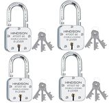 HINDSON Lock and Key Atoot 60mm with 3 Key, Steel Hardened Shackle Double Locking, 8 Lever Padlock for Door, Gate, Shutter (Finish Silver, Pack of 4