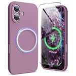 SURPHY Magnetic Design for iPhone 16 Case, Liquid Silicone Protection for Each Lens Shockproof Gel Rubber Phone Case for iPhone 16 6.1 inch 2024, Lilac Purple