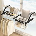 Portable Clothes Drying Rack, Extendable Hanging Stand with 6 dividers, Sock Clips & T-shirts hanging Clips, Towel Laundry Rack for Balcony Railings Windowsill, Indoor Outdoor Folding Shelf (62-110)