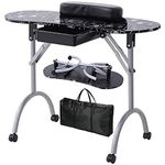 Nail Table- WELLHUT Portable Manicure Tables with Carrying Bag, Salon Station Foldable Nail Desk with Large Drawer, Wrist Rest, Lockable Wheels for Home Spa Beauty Salon Mobile Nail Tech