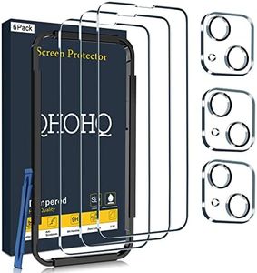 QHOHQ 3 Piezas Protector de Pantalla para iPhone 14 Plus 6.7" con 3 Piezas Protector de Lente de Cámara, Ultra HD Cristal Templado, 9H Dureza, Anti-Arañazos [Con marco de Fácil Instalación]