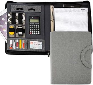 Carpeta de Conferencias Zipper Cuero, organizador de conferencias de negocios, bloc de notas, bolsa de carpeta para mujeres/hombres (con calculadora, gris claro)