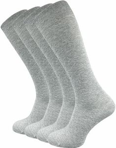 GAWILO Women's and Men's Knee Socks (4 Pairs) Long Socks with Comfort Waistband Made of 80% Cotton | No Slip | No Pressing Seam | Extra Soft and Long Lasting, lightgrey, 3-6.5 US
