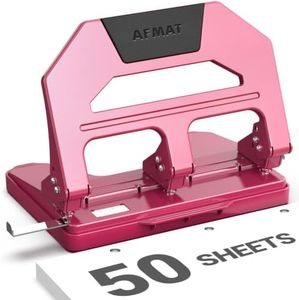 AFMAT Heavy Duty 3 Hole Puncher, 50-Sheet Paper Punch Heavy Duty, 50% Reduced Effort Three Hole Punch, 10K+ Uses, Metal Hole Puncher 3 Ring w/Large Tray, Bulit-in S.S. Paper Guide HPX4