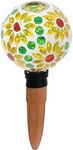 Sunnydaze Mosaic Glass Plant Watering Bulb with Clay Watering Spike - Decorative Self-Watering Globe for Plants - Auto-Dripper to Water Potted Plants - 9.5" - Bright Blooms