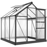 Outsunny 6 x 6ft Polycarbonate Greenhouse, Large Walk in Green House with Slide Door and Window, Garden Plants Grow House with Aluminium Frame and Foundation, Grey