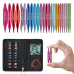 Guclud Short Interchangeable Knitting Needles Set 2-Inch Shorties Circular Knitting Needles for Sock, Sizes US 2.5, 3, 4, 5, 6, 7, 8, 9, 10, 10.5, 11 with Cables, Accessories and Case (12 Pairs)