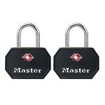 Master Lock Padlock, Keyed TSA-Accepted Luggage Lock, 1-1/4 in. Wide, Black, 4681TBLK (Pack of 2)