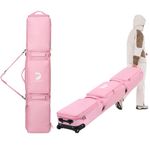 DASHINGNOAH Rolling Double Ski Bag, Waterproof Snowboard Bag with Wheels for Air Travel, Extendable From 165-177CM, Padded 3 Outside Bags Fit Single Ski/2 Sets Skis, Helmet, Jacket&Boots, Pink