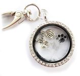 PAW Memorial Locket Keyring. In Memory of a Pet. Cat, Dog, Rabbit. Real White Feather Sympathy Gift. Angel Wing Mourning Keyring Key chain. Floating Locket