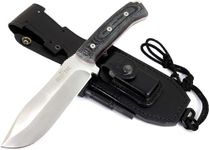 JEO-TEC Nº45 Fixed Blade Knife for Bushcraft Survival Camping Hunting Fishing, Full Tang 11" knife with MOVA-58 blade, Leather Sheath + Firesteel + Sharpener Stone, Handmade in Spain