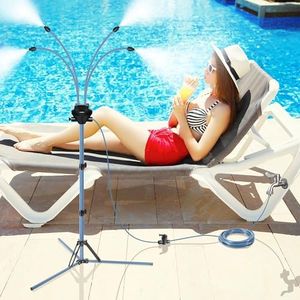 Homasky Standing Misters for Outside Patio, Adjustable Height 5.3 FT Stand Misting System for Cooling Outdoor, Portable Water Mister for Mist Playing, Patio Cooling, Backyard, Porch, Sprinkler (Gray)