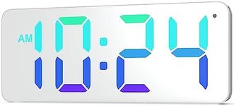 XUANZIT LED Digital Wall Clock with RGB Display, Mirror/White Surface, Big Digits, Auto-Dimming, Electric Wall Clock for Living Room, Bedroom, Kitchen, Office