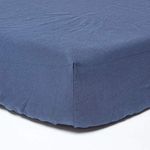 HOMESCAPES Luxury Soft Linen Fitted Sheet Plain Navy Blue Textured Linen Sheet Natural French Flax Fibre Linen & Pure 100% Cotton Blend Dark Blue, King Size (30 cm Deep)