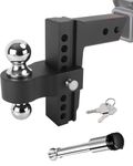 Richeer 2.5” Receiver Aluminum Adjustable Trailer Hitch with 8” Drop/Rise, Dual Towing Ball (2-5/16”,2”) Black Drop Hitch, 18,500 LBS GTW Tow Hitch with Double Stainless Steel Locks