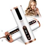 CkeyiN Automatic Curling Iron, Cordless Automatic Hair Curler with 5000mAh USB Rechargeable Negative Ion Protection 6 Temperature & Timer, Ceramic Rotating Curling Tongs Anti-Tangle for Home Travel