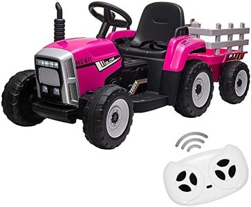 12V Kids Battery Powered Electric Tractor with Trailer, Toddler Ride On Car with Remote Control/ 7-LED Headlights/ 2+1 Gear Shift/Music Player/USB Port for Kids 3-6 Years,Rosered,35W/ EVA Tire