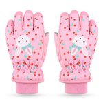 Waterproof Kids Winter Gloves Fleece Lined Warm Children Mittens Rabbit Girls Ski Snowboard Glove 4-12 Years (Pink,L)