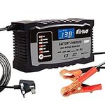 KATBO Automatic Battery Charger 6V 12V Auto-Voltage Detection 2Amp 6 Amp Lead Acid Battery Float Charger Maintainer With LCD Display For Motorcycle Car Boat Marine Lawn mower Atv Toy Car