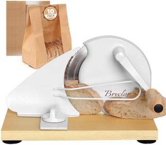 Brvclon Manual Bread Slicer for Homemade Sourdough,Adjustable Thickness,Hand Crank Bread Slicer with Stainless Steel Blade, Aluminum Alloy Frame & Solid Wood Base,Comes with 10 Bread Bags