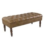 HomePop Tufted Decorative Bench, Light Brown Vegan Leather