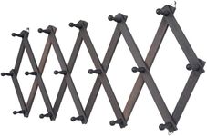 SCUNDA Rustic Wall Mounted Coat Rack with Space Saving Accordion Design, Expandable Wall Mount Coat Rack with 16 Wood Hooks, Modern Farmhouse Wall Hanger for Mug, Hat, Coat, (Shabby Grey)