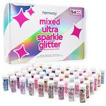 Hemway Mixed Chunky Glitter - 54 x 6g (0.21oz) Ultra Sparkle Glitter Shaker Set, Multi-Purpose Assorted Shaped Colour Glitter Mixes for Makeup, Nails, Eye, Face, Skin, Body, Hair, Festival, Crafts