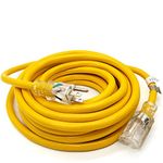 25-ft 12/3 Heavy Duty Lighted SJTW Indoor/Outdoor Yellow Extension Cord by Watt's Wire - 25' 12-Gauge Grounded 15-Amp Power-Cord (25 Foot 12-Awg Yellow)