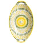 Nestasia Ceramic Serving Platter with Handles | Yellow Mandala Print Microwave & Dishwasher Safe Serveware | Ideal for Serving Snacks, Appetizers, Salads, Starters & Noodles (10.8 Inch)