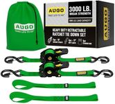 AUGO Retractable Ratchet Straps | 2 Heavy Duty Ratchet Straps Self Retractable Tie Down Straps with Soft Loops & Storage Bag for Motorcycle, Truck, Trailer, Cargo Van | 3000 Lb Break Strength 2” x 10’