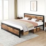 IDEALHOUSE Full Size Bed Frame with Wooden Headboard and Footboard, Metal Full Bed Platform No Box Spring Needed, 14 inch Easy to Assemble Noise Free Full Bed Frame, Rustic Brown