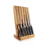 New Award Winning - Robert Welch Professional Angle Oak Knife Block Set. Includes Carving Knife 22cm, Bread Knife 22cm, Chef's Knife 18cm, Santoku Knife 14cm, Kitchen Knife 14cm, Paring Knife 9cm