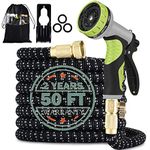 Expandable Garden Hose 50FT with 9 Function Nozzle, Leakproof Lightweight Expanding Garden Water Hose with Solid Brass Fittings, Extra Strength 3750D Durable Gardening Flexible Hose.(50FT) (50FT)