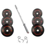 Strongway® Olympic 50KG 70KG 100KG Bumper Weight Plates Sets with 6FT 7FT Barbell - 2 Inch (2") / 50mm Hole - Rubber Coated Cast Iron Weight Lifting Bar (100KG SET + 6FT BAR)